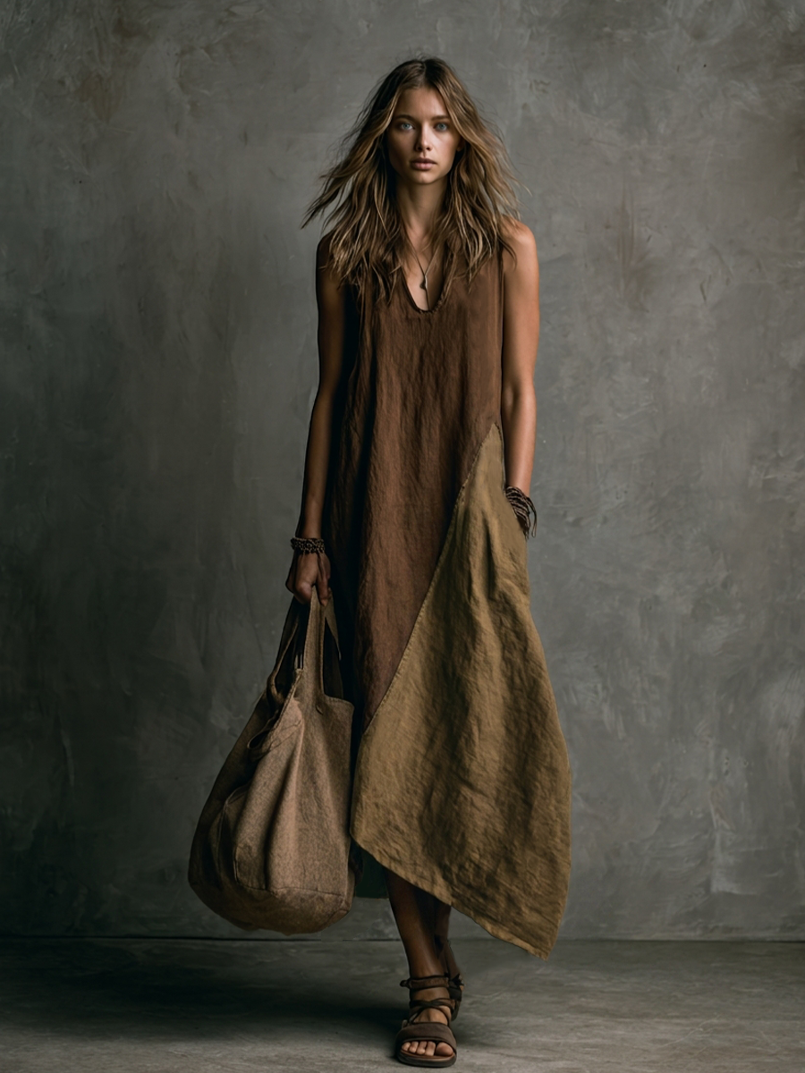 Asymmetrical Patchwork Long Dress