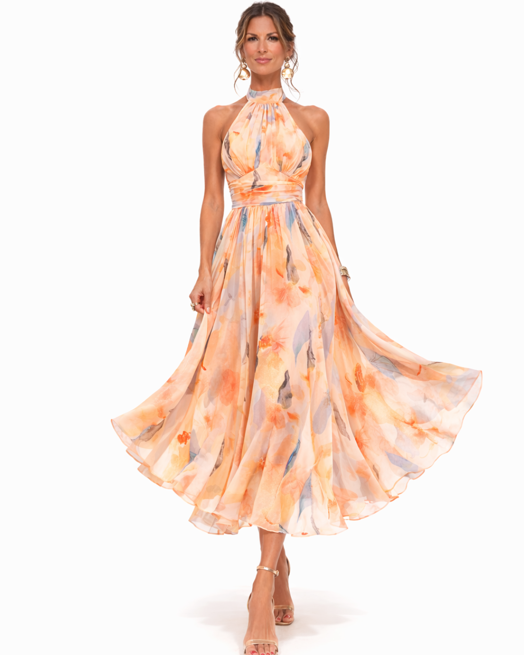 Watercolor Pattern Halter Neck Dress
