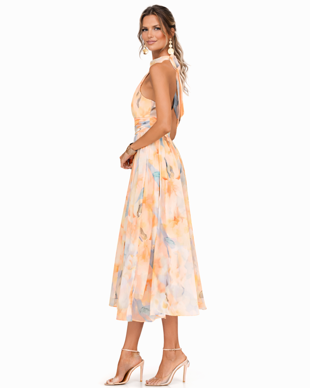 Watercolor Pattern Halter Neck Dress