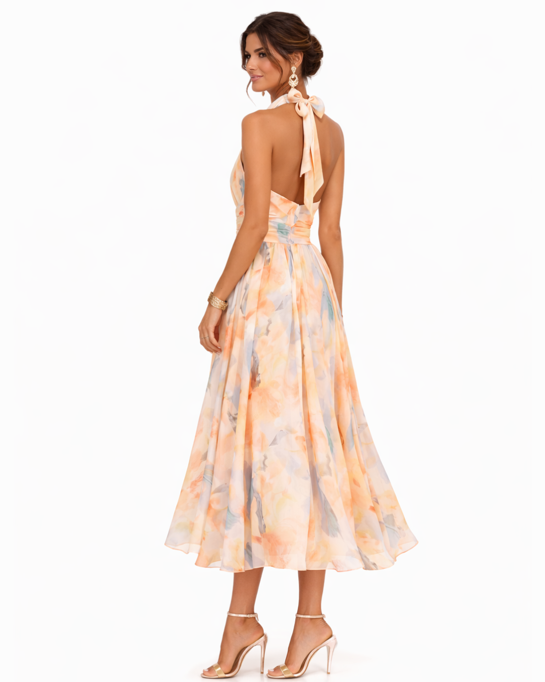 Watercolor Pattern Halter Neck Dress