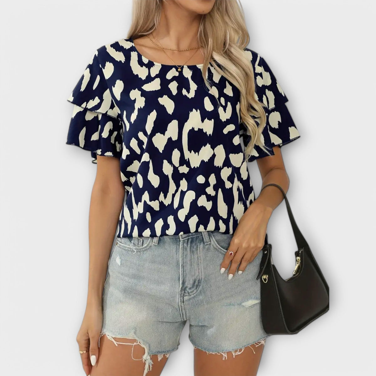 Printed Crew Neck Cut-and-Sew