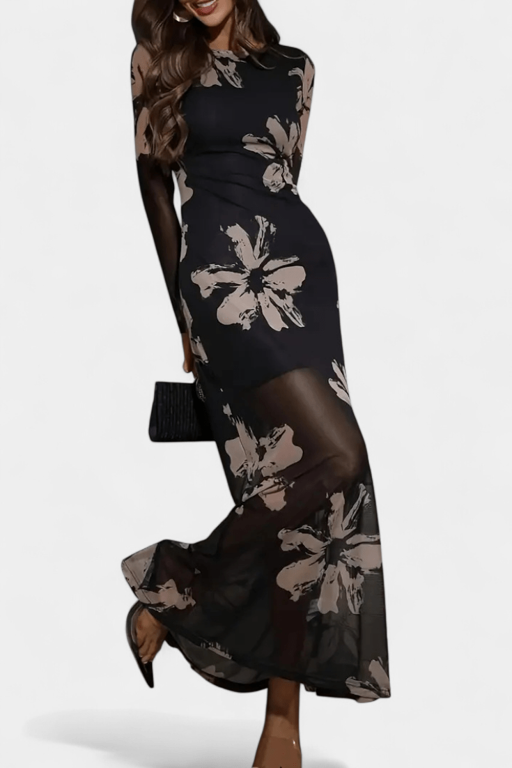 Floral Maxi Dress (Round Neck)