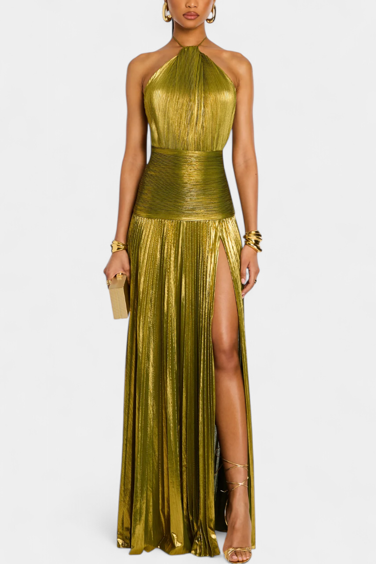 Metallic Halter Neck Dress