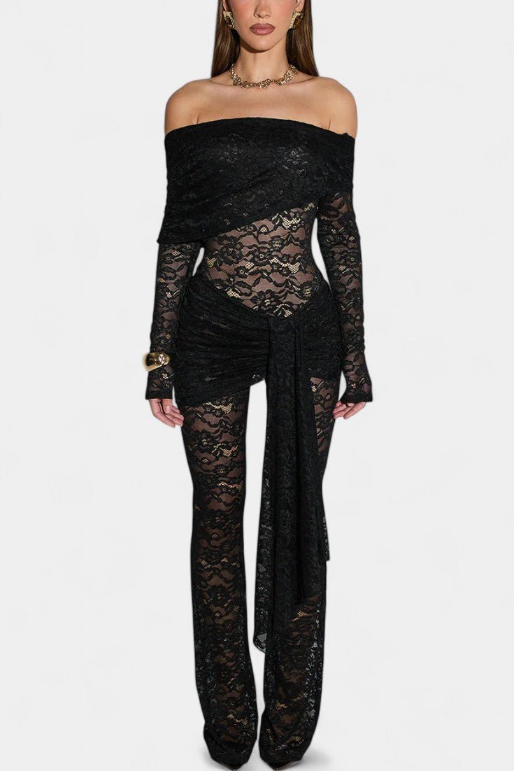 Bardot Neck Ruffle & Lace Jumpsuit