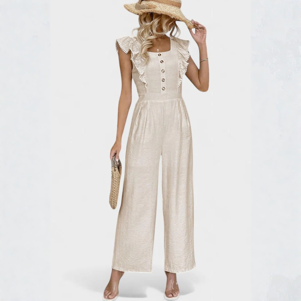 Linen Blend Puff Sleeve Jumpsuit