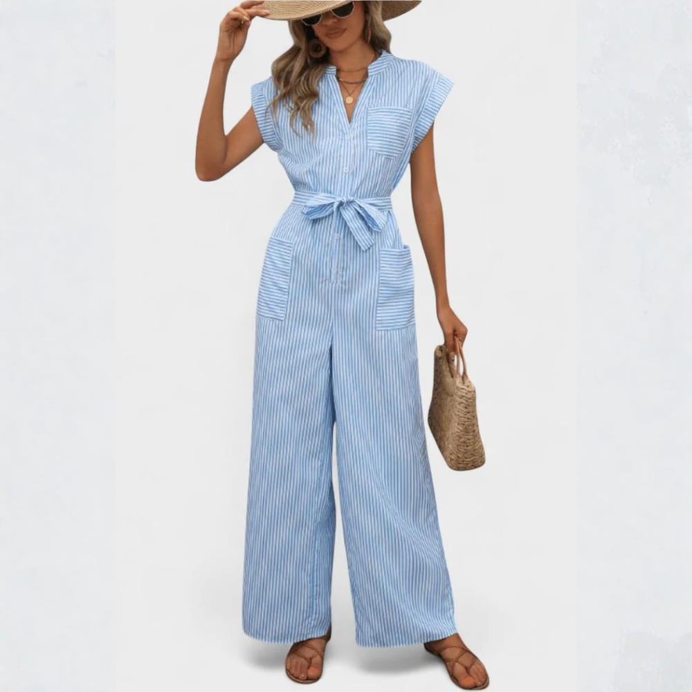 Stripe V-neck Wide-leg Jumpsuit