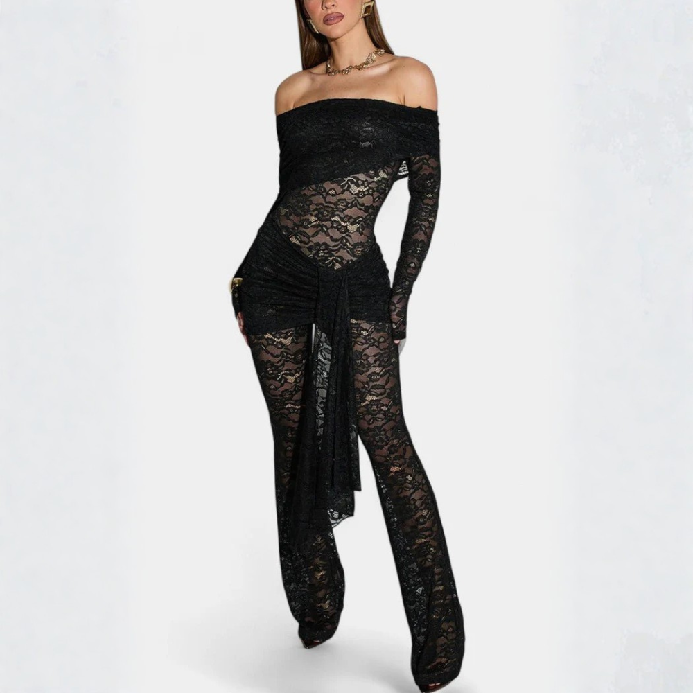 Bardot Neck Ruffle & Lace Jumpsuit
