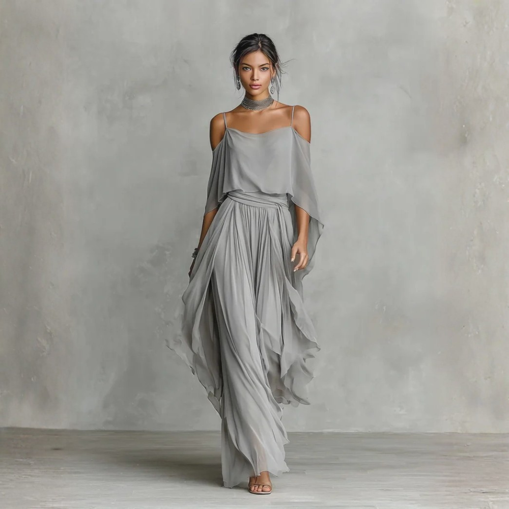 Drape Cold-Shoulder Top & Pants Set