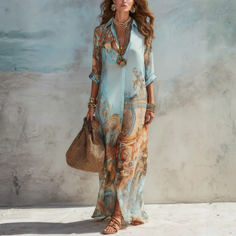 Paisley Pattern Front Button Shirt Dress