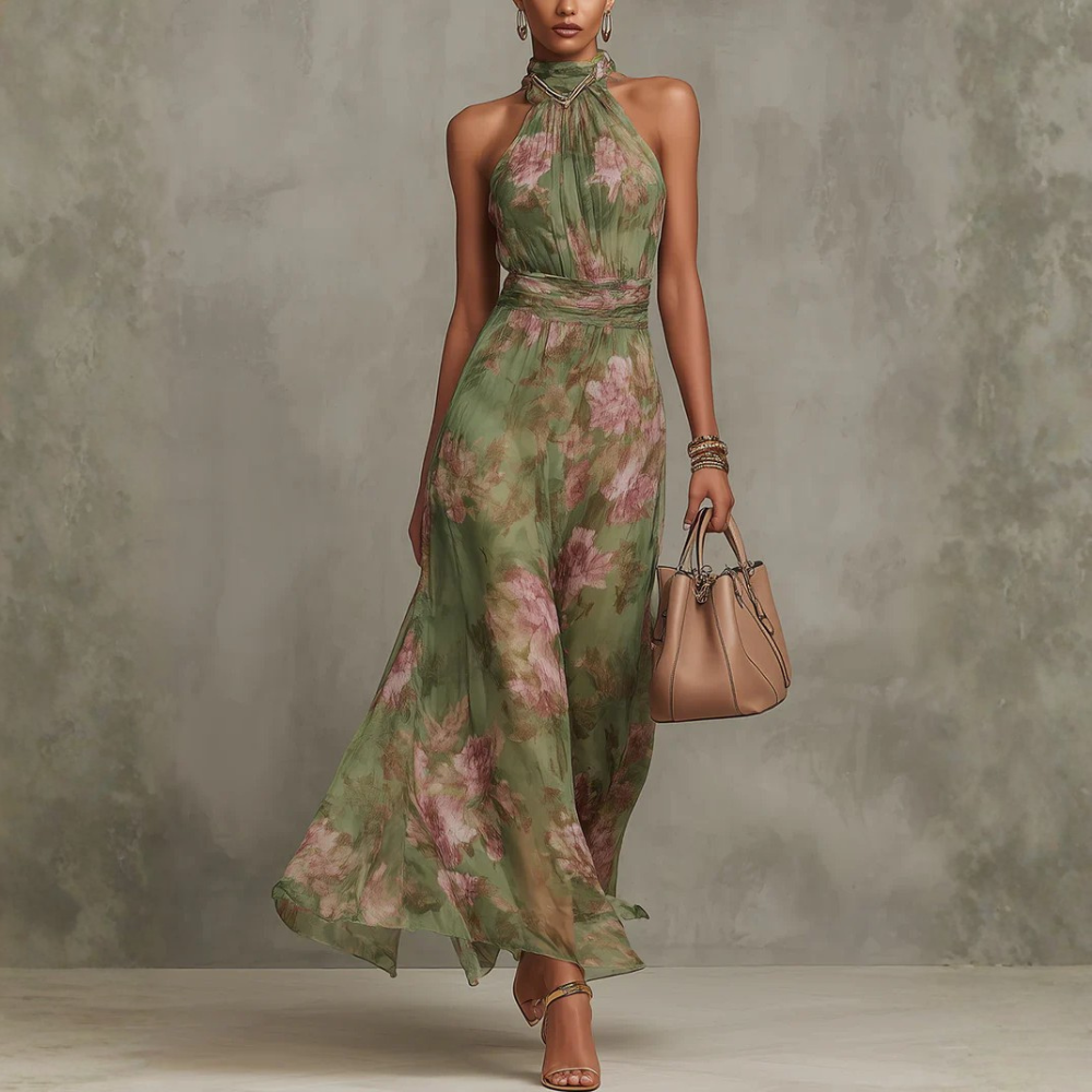 Halter Neck Floral Long Dress