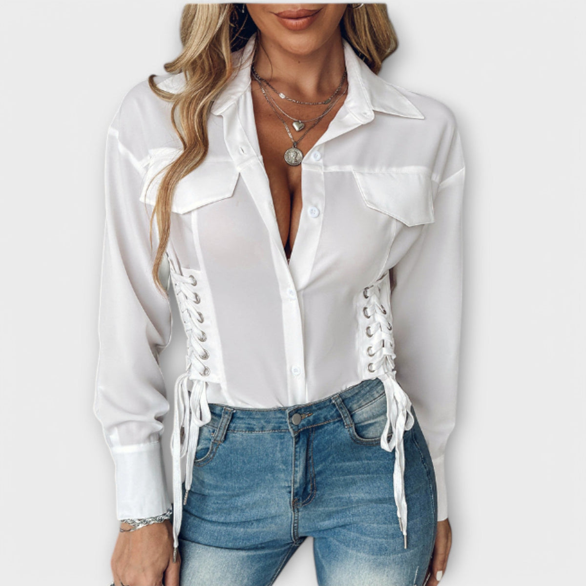 Long Sleeve Polo Blouse