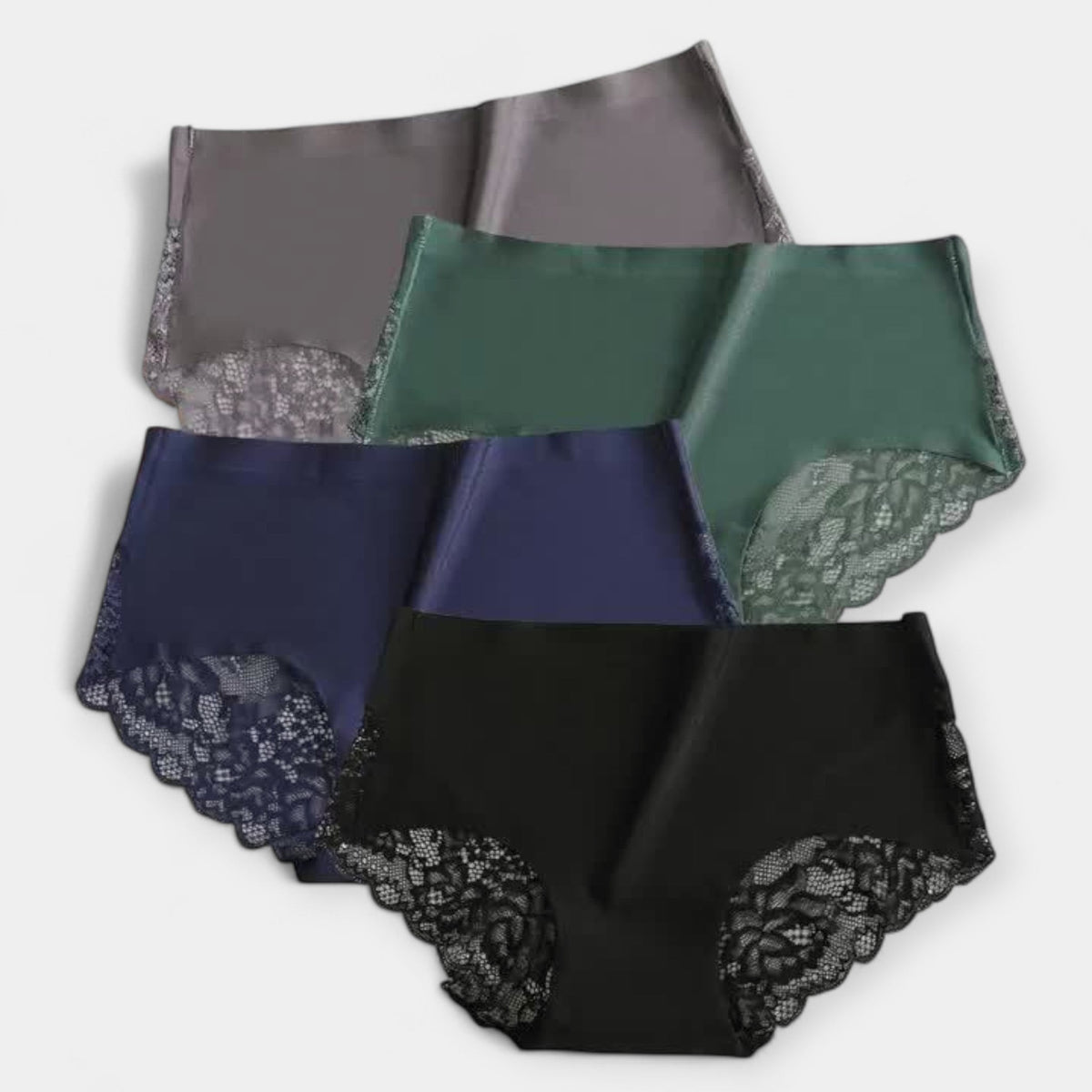 #Color_Set de 4 panties de satén con encaje en tonos oscuros