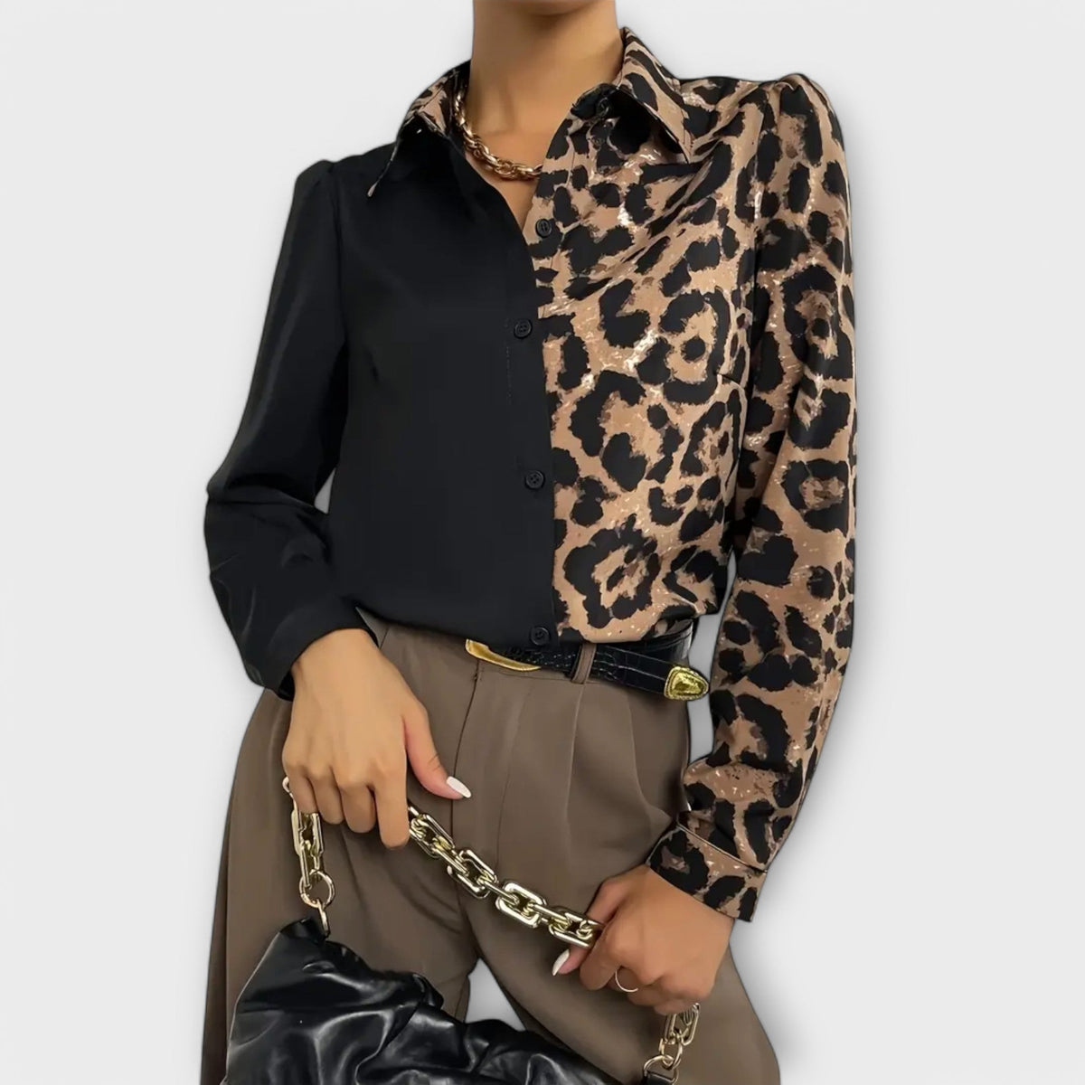 Leopard Print Contrast Blouse