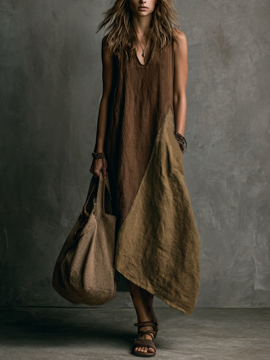Asymmetrical Patchwork Long Dress