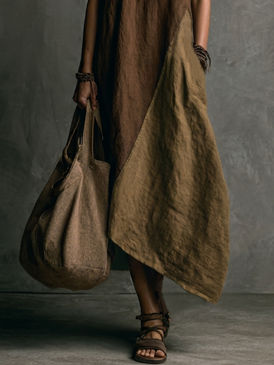Asymmetrical Patchwork Long Dress