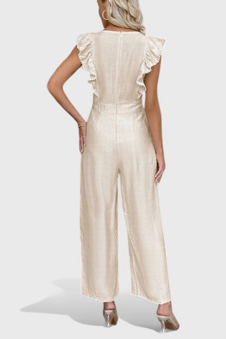Linen Blend Puff Sleeve Jumpsuit