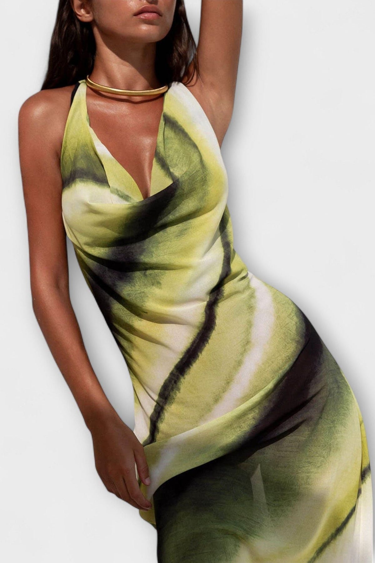 Cascade Neck Maxi Dress