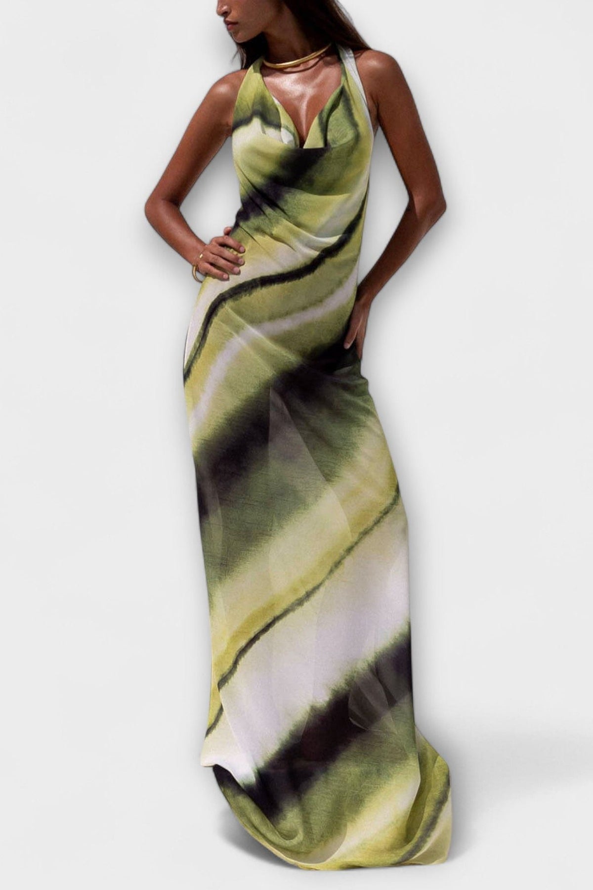 Cascade Neck Maxi Dress