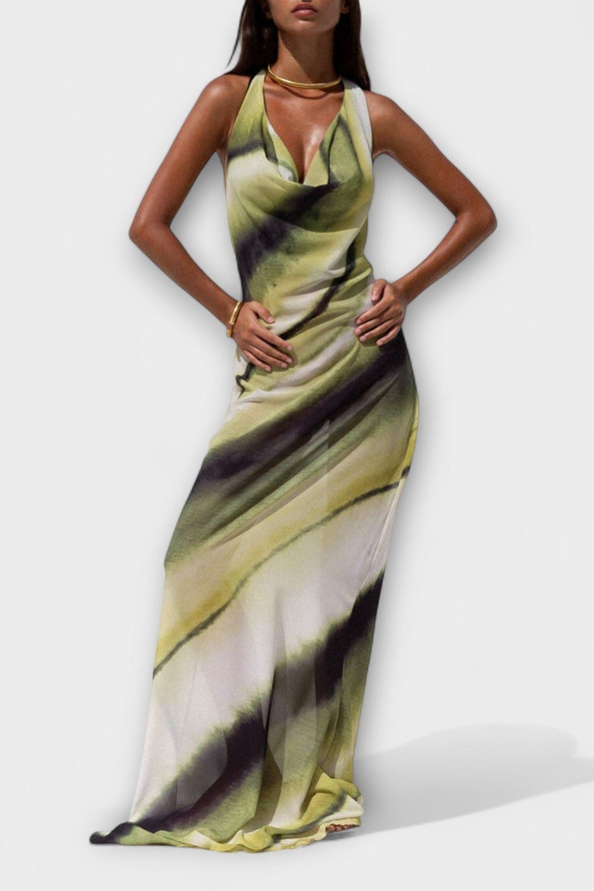 Cascade Neck Maxi Dress