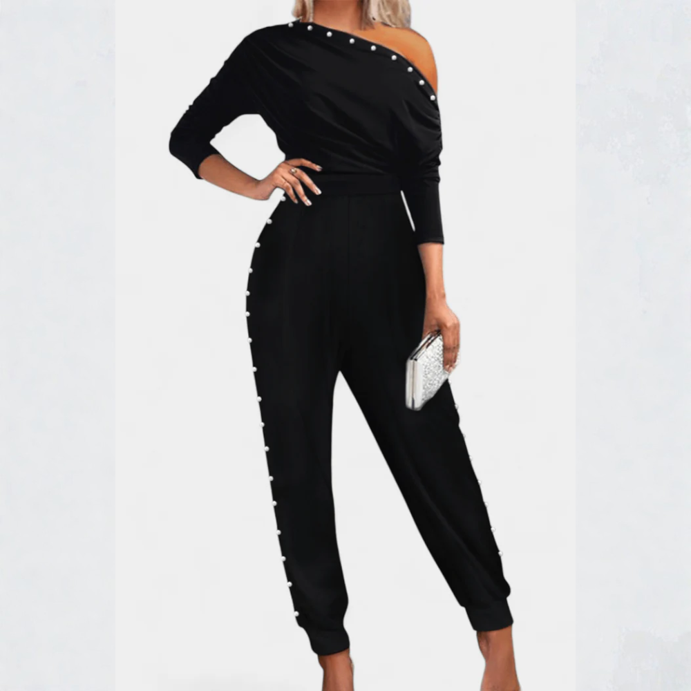 Asymmetrical Pearl Detail Jumpsuit