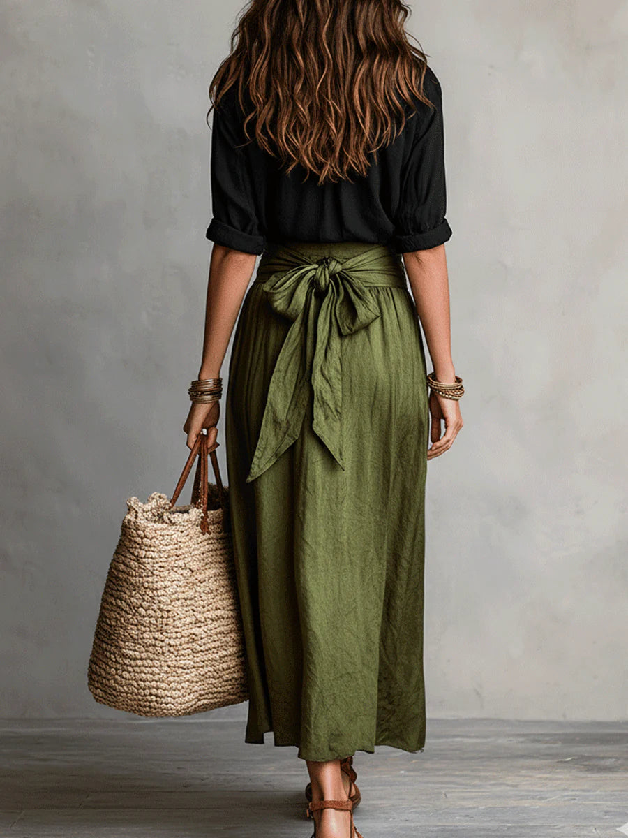 Front Button Top & Midi Skirt Set