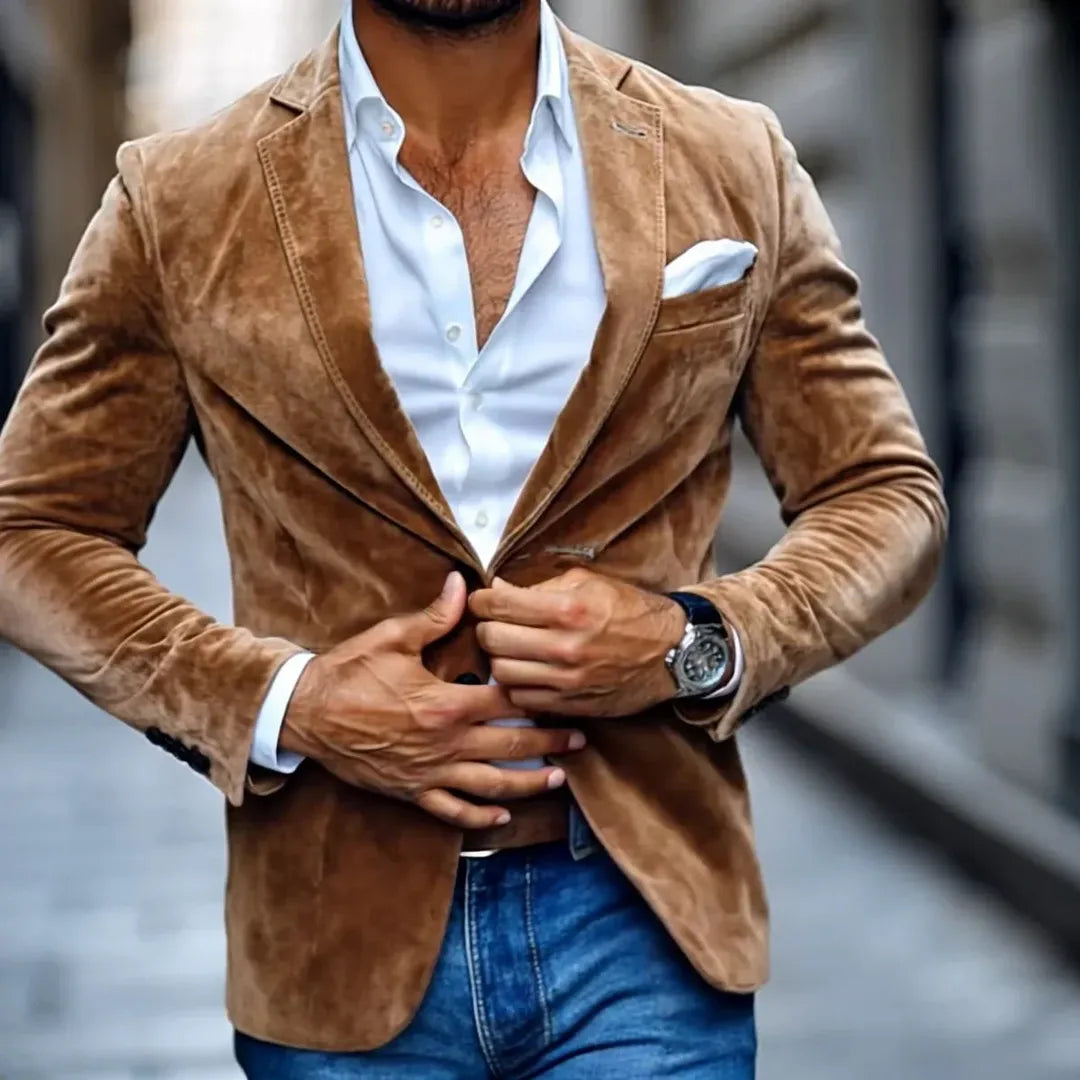 Soft Textured Two-Button Tailored Blazer