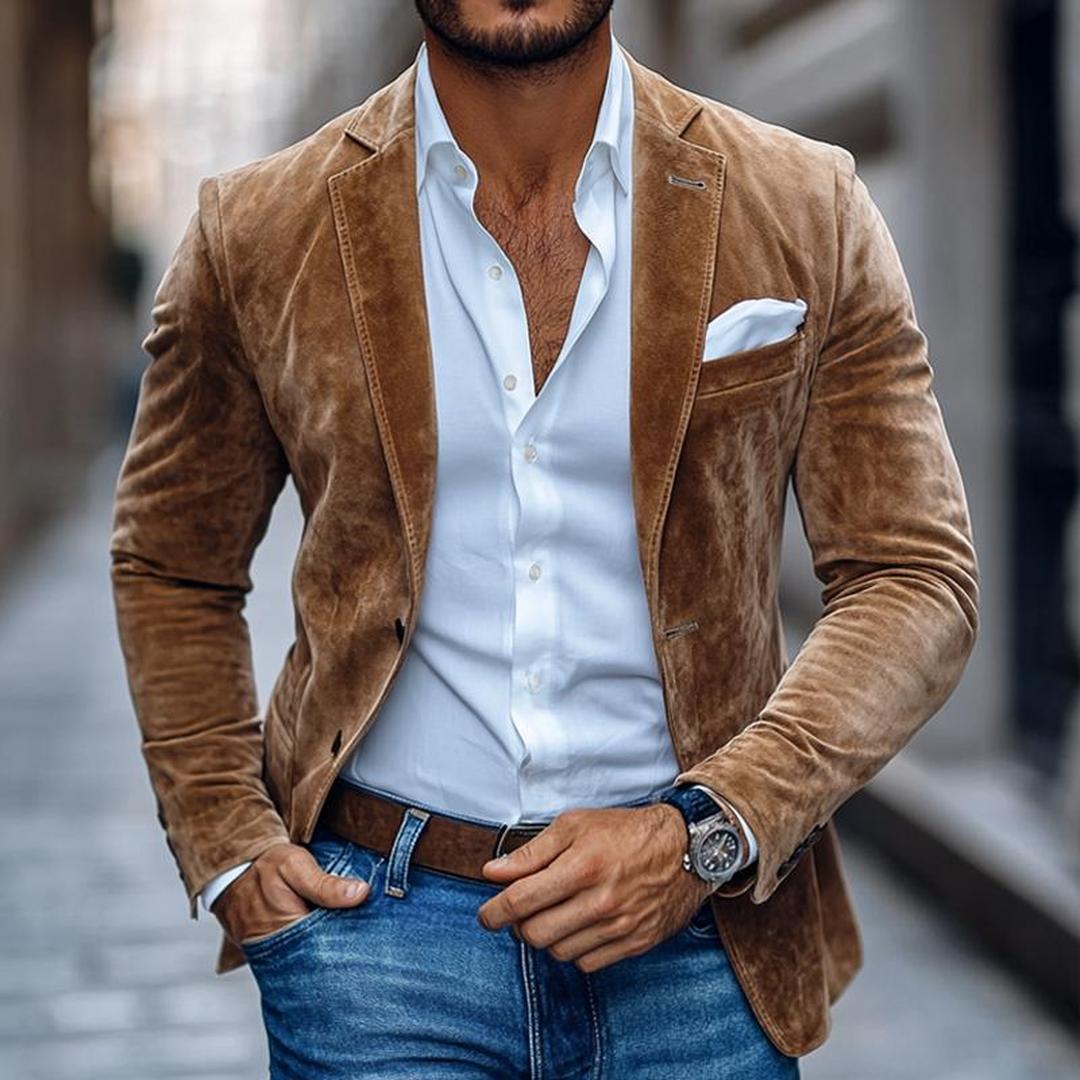 Soft Textured Two-Button Tailored Blazer